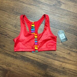 Zumba Fitness Red Sports Bra with Multicolor Accents